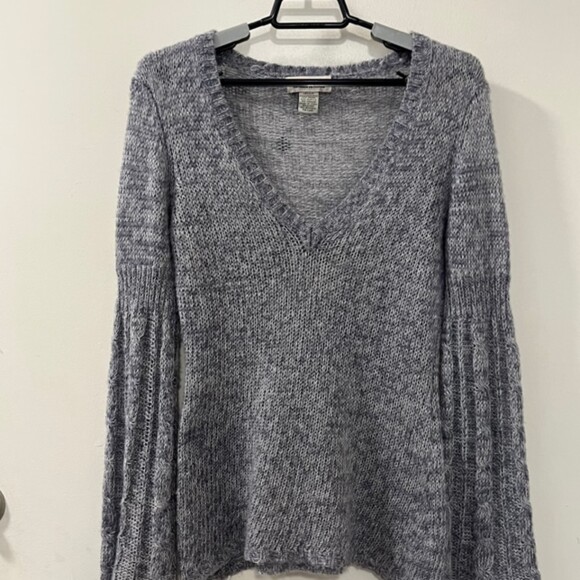 Next Era Couture Gray VNeck Pullover Mohair Ramie Wool Bell Sleeve Sweater Sz M - Picture 3 of 12
